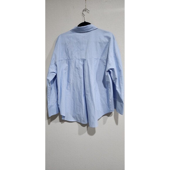 ZARA WOMAN OVERSIZED SATIN EFFECT POPLIN BUTTON DOWN SHIRT BLUE L - Picture 3 of 13